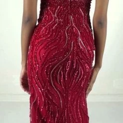In Stock Jovani JVN 33692 Size 12 Wine Crystal Beaded Pageant Gown Prom Dress Strapless