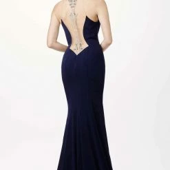 In Stock Jovani JVN33846 Red Size 0 Fitted Long Prom Dress Sheer Embellished Back