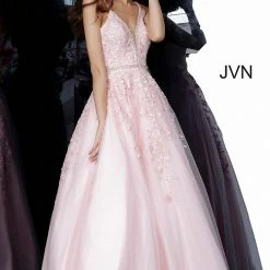 In Stock Jovani JVN3388 Size 4 Off White Lace Ballgown Prom Dress V Neck Embellished Open Back Ballgown Dresses