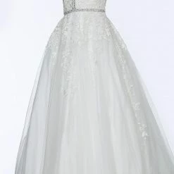 In Stock Jovani JVN3388 Size 12 Off White Lace Ballgown Prom Dress V Neck Embellished Open Back
