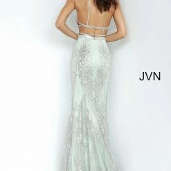 JVN By Jovani Jovani JVN3663 Long Fitted Mint Mermaid Prom Dress Pageant Gown Glitter Shimmer