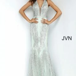 JVN By Jovani Jovani JVN3663 Long Fitted Mint Mermaid Prom Dress Pageant Gown Glitter Shimmer