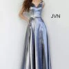 In Stock Jovani JVN3777 Size 14 Metallic Royal Off The Shoulder Prom Dress V Neck Maxi Slit Gown