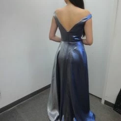 In Stock Jovani JVN3777 Size 14 Metallic Royal Off The Shoulder Prom Dress V Neck Maxi Slit Gown