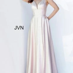 Discontinued Jovani JVN 3781 Long Maxi Iridescent Blush Shimmer Prom Dress Pageant Gown