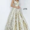 Discontinued Jovani JVN3809 Long Metallic Gold Brocade Ballgown V Neck Prom Dress Gown Ballgown Dresses