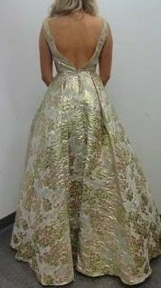 Discontinued Jovani JVN3809 Long Metallic Gold Brocade Ballgown V Neck Prom Dress Gown Ballgown Dresses 5 Discontinued Jovani JVN3809 Long Metallic Gold Brocade Ballgown V Neck Prom Dress Gown Ballgown Dresses