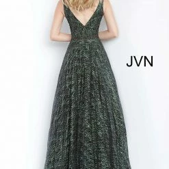 Discontinued JVN By Jovani 3817 Plunging Neckline A Line Prom Dress Ball Gown