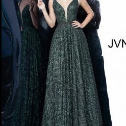 Discontinued JVN By Jovani 3817 Plunging Neckline A Line Prom Dress Ball Gown