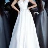 JVN By Jovani Ballgown Dresses Jovani JVN3930 One Shoulder A Line Mikado Prom Dress White Ball Gown Evening Dress