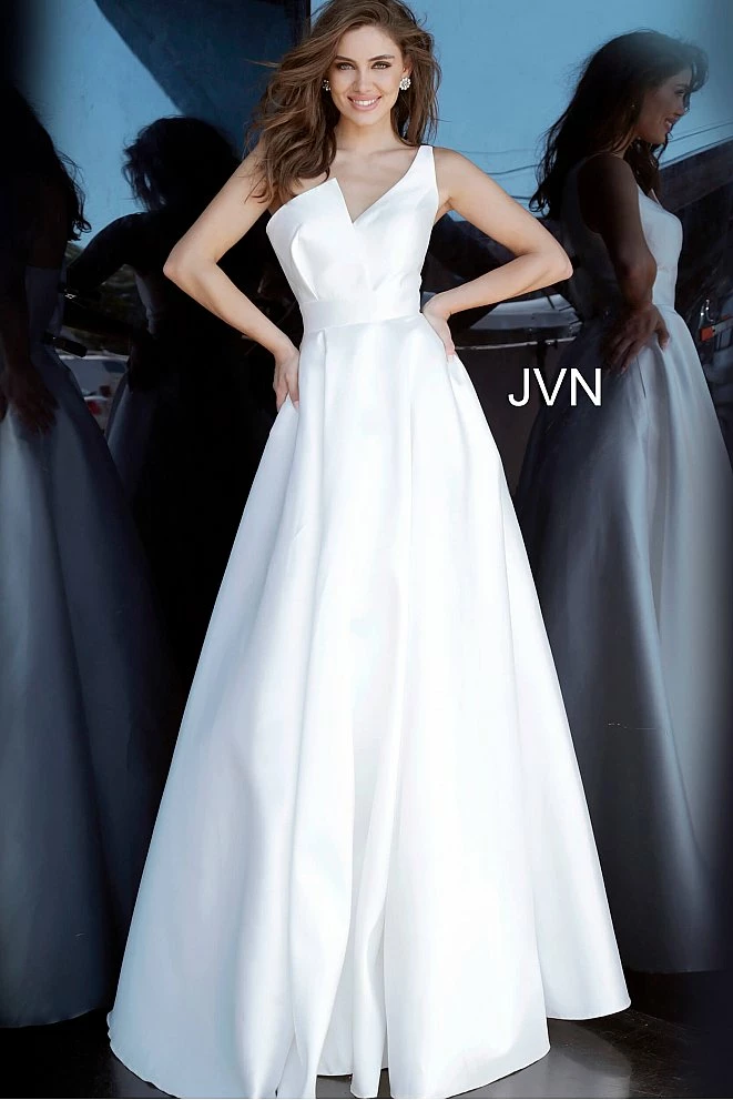 JVN By Jovani Ballgown Dresses Jovani JVN3930 One Shoulder A Line Mikado Prom Dress White Ball Gown Evening Dress 3 JVN By Jovani Ballgown Dresses Jovani JVN3930 One Shoulder A Line Mikado Prom Dress White Ball Gown Evening Dress