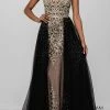 In Stock JVN By Jovani 41677 Black/Gold Size 16 Plus Size Prom Dress Tulle Sheer Plunging Neckline Long Sleeve Dresses 2 In Stock JVN By Jovani 41677 Black/Gold Size 16 Plus Size Prom Dress Tulle Sheer Plunging Neckline Long Sleeve Dresses