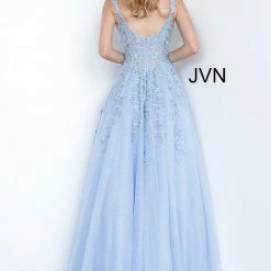 JVN By Jovani Jovani JVN4271 Long Floral Lace Embroidered Prom Dress Ball Gown Plunging Neckline Ballgown Dresses