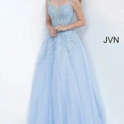 JVN By Jovani Jovani JVN4271 Long Floral Lace Embroidered Prom Dress Ball Gown Plunging Neckline Ballgown Dresses