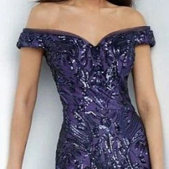 In Stock Jovani JVN4296 Size 14 Purple Off The Shoulder Prom Dress Sequin Evening Gown