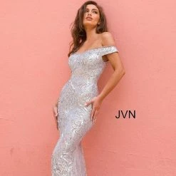 Discontinued Long Sleeve Dresses Jovani JVN4296 Off The Shoulder Prom Dress Sequin Evening Gown Mermaid Pageant Dress
