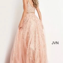 JVN By Jovani Jovani JVN4297 Glitter Embellished Plunging Neckline Prom Dress A Line Ballgown Ballgown Dresses