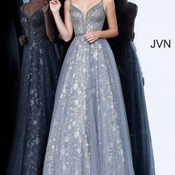 JVN By Jovani Jovani JVN4297 Glitter Embellished Plunging Neckline Prom Dress A Line Ballgown Ballgown Dresses