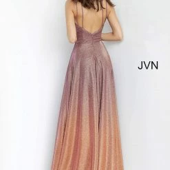 Discontinued Jovani JVN4327 Metallic Glitter Prom Dress Iridescent Plunge Neckline Pageant Ombre