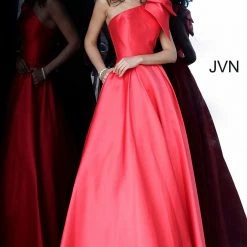 JVN By Jovani Jovani JVN4355 Long Pleated Ballgown One Shoulder Prom Dress Pockets Bow 13 JVN By Jovani Jovani JVN4355 Long Pleated Ballgown One Shoulder Prom Dress Pockets Bow