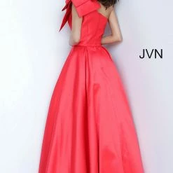 JVN By Jovani Jovani JVN4355 Long Pleated Ballgown One Shoulder Prom Dress Pockets Bow 15 JVN By Jovani Jovani JVN4355 Long Pleated Ballgown One Shoulder Prom Dress Pockets Bow