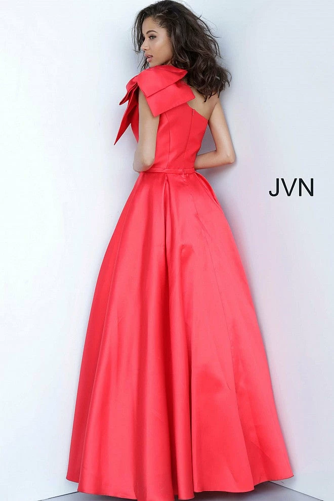 JVN By Jovani Jovani JVN4355 Long Pleated Ballgown One Shoulder Prom Dress Pockets Bow 7 JVN By Jovani Jovani JVN4355 Long Pleated Ballgown One Shoulder Prom Dress Pockets Bow