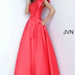 JVN By Jovani Jovani JVN4355 Long Pleated Ballgown One Shoulder Prom Dress Pockets Bow 14 JVN By Jovani Jovani JVN4355 Long Pleated Ballgown One Shoulder Prom Dress Pockets Bow