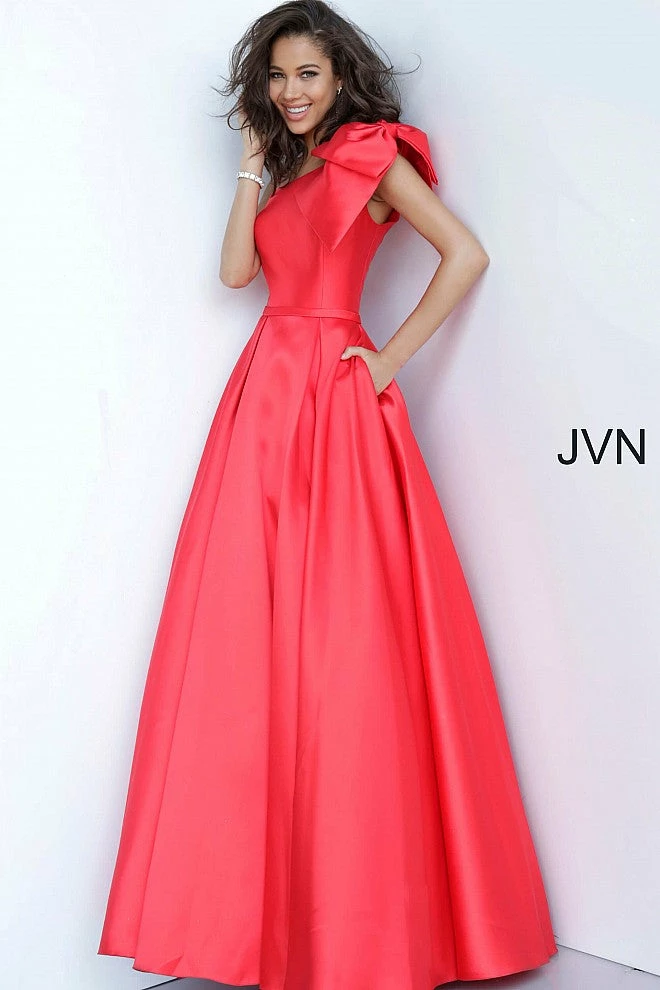 JVN By Jovani Jovani JVN4355 Long Pleated Ballgown One Shoulder Prom Dress Pockets Bow 6 JVN By Jovani Jovani JVN4355 Long Pleated Ballgown One Shoulder Prom Dress Pockets Bow