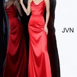 JVN By Jovani Jovani JVN4390 Cowl Neckline Side Slit Satin Sheath Prom Dress Evening Gown 17 JVN By Jovani Jovani JVN4390 Cowl Neckline Side Slit Satin Sheath Prom Dress Evening Gown