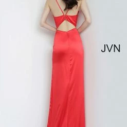 JVN By Jovani Jovani JVN4390 Cowl Neckline Side Slit Satin Sheath Prom Dress Evening Gown 18 JVN By Jovani Jovani JVN4390 Cowl Neckline Side Slit Satin Sheath Prom Dress Evening Gown