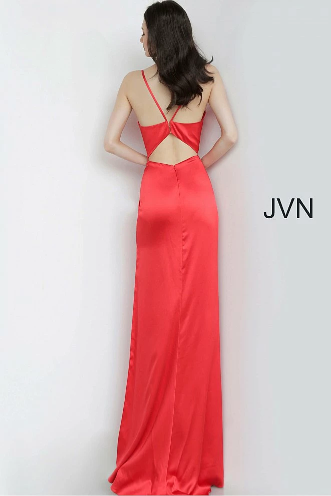 JVN By Jovani Jovani JVN4390 Cowl Neckline Side Slit Satin Sheath Prom Dress Evening Gown 9 JVN By Jovani Jovani JVN4390 Cowl Neckline Side Slit Satin Sheath Prom Dress Evening Gown