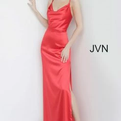 JVN By Jovani Jovani JVN4390 Cowl Neckline Side Slit Satin Sheath Prom Dress Evening Gown 14 JVN By Jovani Jovani JVN4390 Cowl Neckline Side Slit Satin Sheath Prom Dress Evening Gown
