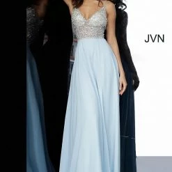 In Stock Jovani JVN 4410 Size 0 Long Embellished Sheer Bodice Prom Dress Flowing Skirt JVN4410