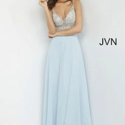 In Stock Jovani JVN 4410 Size 0 Long Embellished Sheer Bodice Prom Dress Flowing Skirt JVN4410
