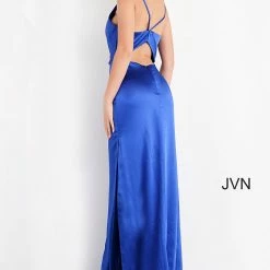 JVN By Jovani Jovani JVN4390 Cowl Neckline Side Slit Satin Sheath Prom Dress Evening Gown