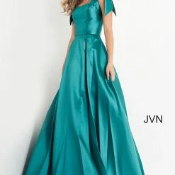 JVN By Jovani Jovani JVN4449 Long Sleeveless A Line Prom Dress With Bows On The Shoulders Pageant Gown Ballgown Dresses
