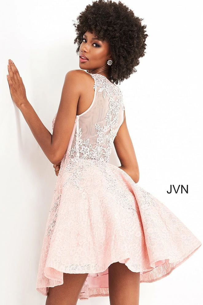 JVN By Jovani Jovani JVN45264 Sheer Embroidered Lace Fit And Flare Short Homecoming Cocktail Dress 9 JVN By Jovani Jovani JVN45264 Sheer Embroidered Lace Fit And Flare Short Homecoming Cocktail Dress