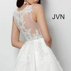 JVN By Jovani Jovani JVN45264 Sheer Embroidered Lace Fit And Flare Short Homecoming Cocktail Dress
