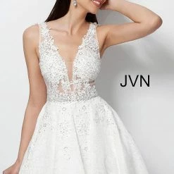 JVN By Jovani Jovani JVN45264 Sheer Embroidered Lace Fit And Flare Short Homecoming Cocktail Dress 12 JVN By Jovani Jovani JVN45264 Sheer Embroidered Lace Fit And Flare Short Homecoming Cocktail Dress