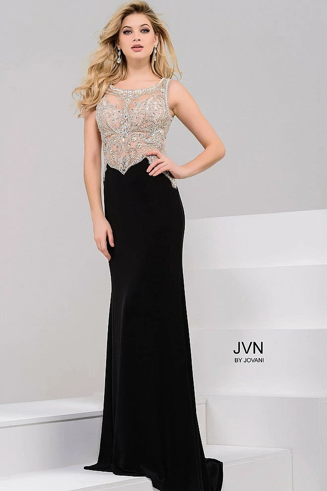 In Stock Jovani JVN45326 Black Nude Size 00 Prom Dress Embellished Jersey Evening Gown 6 In Stock Jovani JVN45326 Black Nude Size 00 Prom Dress Embellished Jersey Evening Gown