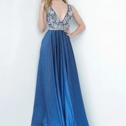 In Stock Jovani JVN4608 Size 4 Ombre Shimmer Maxi Prom Dress Gown V Neck Embellished