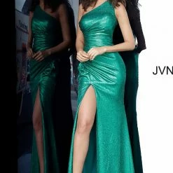 In Stock Jovani JVN4734 Size 0 Gold Shimmer Metallic Prom Dress One Shoulder Fitted Slit