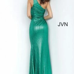 In Stock Jovani JVN4734 Size 0 Gold Shimmer Metallic Prom Dress One Shoulder Fitted Slit