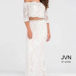 In Stock Long Sleeve Dresses Jovani JVN 47915 Size 8 Lace Two Piece Beaded Formal Evening Gown