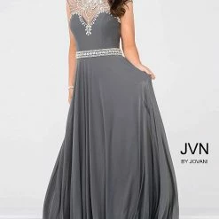 In Stock Jovani JVN 48641 Size 4 Long A Line Formal Dress Embellished Gown High Neck Long Sleeve Dresses