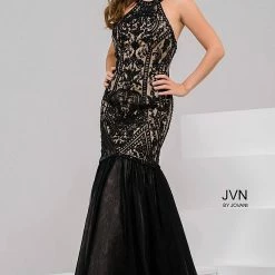 In Stock Jovani JVN 48702 Size 8 Black Mermaid Prom Dress Beaded High Neck Gown Mermaid Dresses