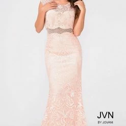 In Stock Jovani JVN 48712 Size 2 Long Lace Coral Sheer Formal Evening Gown Peral Gown