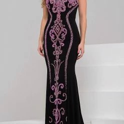 In Stock Jovani JVN 49357 Size 8 Long Stretch Jersey Prom Dress Beaded Bodice Formal Dress