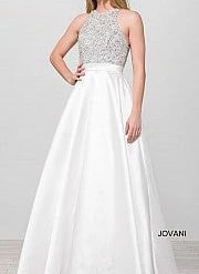 Discontinued Jovani JVN49432 Embellished Bodice A Line Prom Dress Pockets Ballgown High Neck