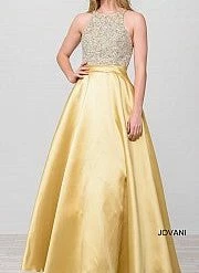 Discontinued Jovani JVN49432 Embellished Bodice A Line Prom Dress Pockets Ballgown High Neck